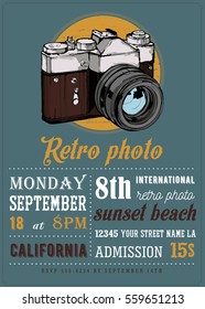 Vintage vector poster illustration - Retro camera