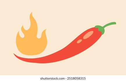 Antiguas Vector chile rojo con fuego en estilo doodle. Pimienta roja picante.