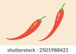 Vintage vector red chilli peppers in doodle style. Spicy red chilli pepper.