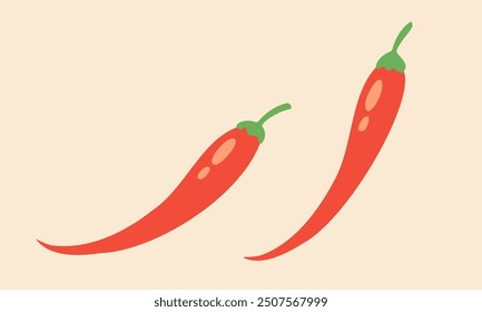 Vintage vector red chilli peppers in doodle style. Spicy red chilli pepper.