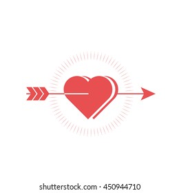 vintage vector of Red heart with arrow