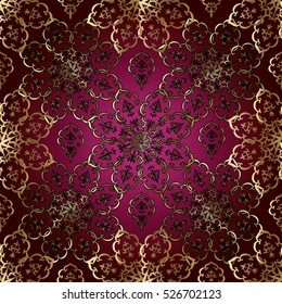 Vintage vector red seamless pattern background wallpaper with gold  antique decorative floral ornaments in arabian style. Endless luxury fabric texture.