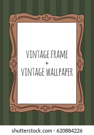 Vintage vector retro doodle frame isolated on vintage striped wallpaper