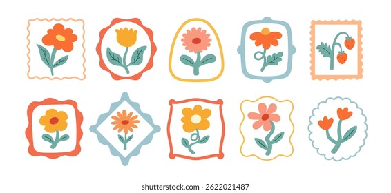 Antiguas Vector retro flores en marcos