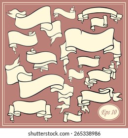 Vintage vector ribbon set. Retro calligraphic banners isolated with place for text