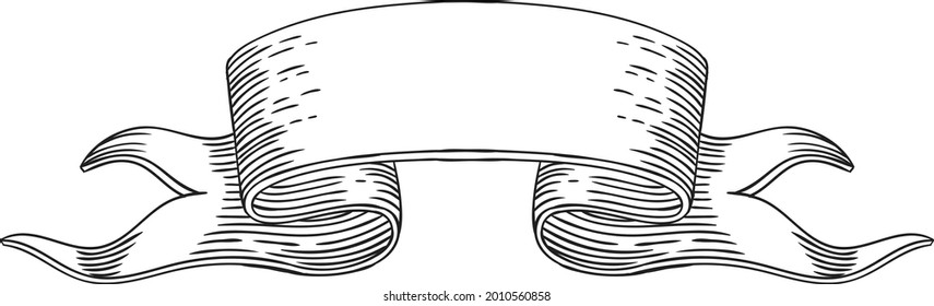 Vintage vector ribbons of different configurations in the technique of engraving on a white background