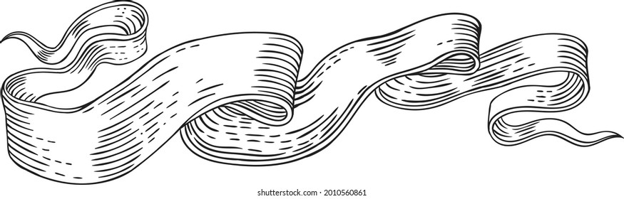 Vintage vector ribbons of different configurations in the technique of engraving on a white background