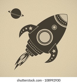 Vintage vector rocket in space. This image is fully editable.