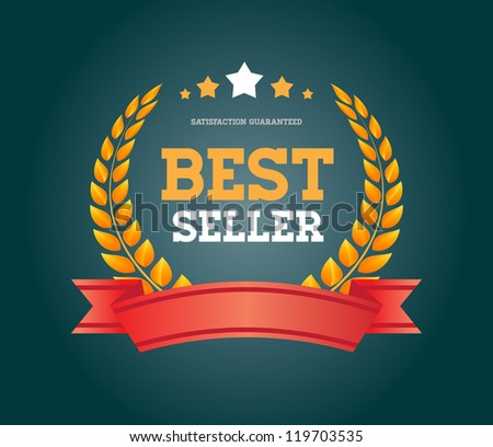 Vintage vector round badge with red ribbon "Bestseller"