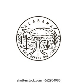 Vintage vector round label. Alabama. Cheaha mountain.