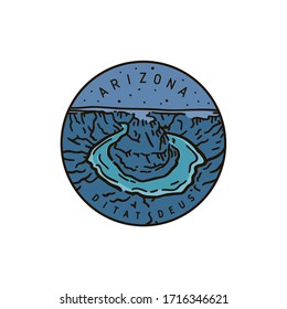 Vintage vector round label. Arizona. Colorado River. Grand Canyon
