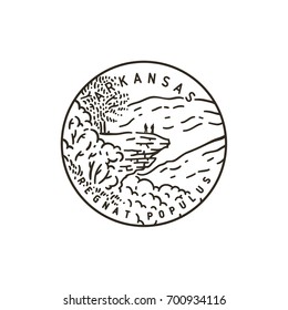 Vintage vector round label. Arkansas. Ozark national forest.