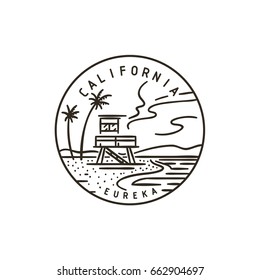 Vintage Vector Round Label. California. Beach.