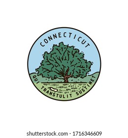 Vintage vector round label. Connecticut Old Oak