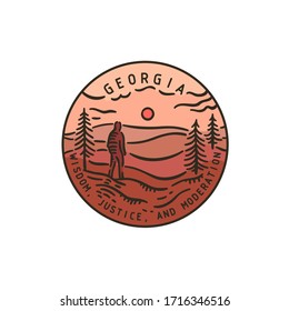 Vintage vector round label. Georgia. Blue Ridge