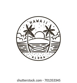 Vintage vector round label. Hawaii. Sunset.