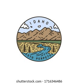 Vintage vector round label. Idaho. Teton river. National Park
