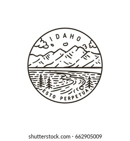 Vintage vector round label. Idaho. Teton river.