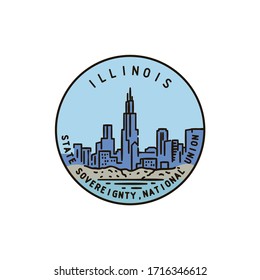 Vintage vector round label. Illinois. Chicago city
