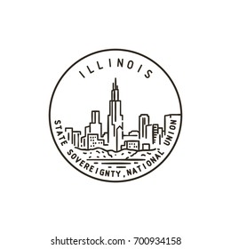 Vintage vector round label. Illinois. Chicago.