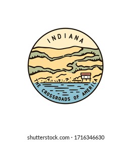 Vintage vector round label. Indiana Beach. Dunes
