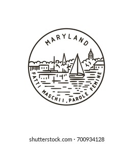 Vintage vector round label. Maryland. Port. 