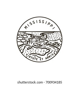 Vintage vector round label. Mississippi. River.