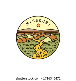 Vintage vector round label. Missouri River. State of Missouri.
