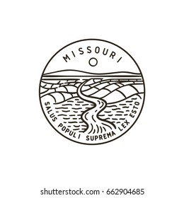 Vintage vector round label. Missouri. River.
