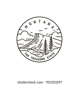 Vintage vector round label. Montana. Rocky Mountains.