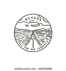 Vintage vector round label. Nevada. Road.