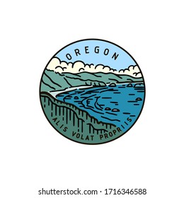 Vintage vector round label. Oregon Bay. Ocean
