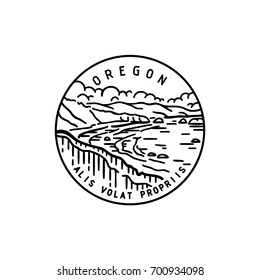 Vintage vector round label. Oregon. Bay.
