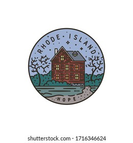 Vintage vector round label. Rhode Island. House