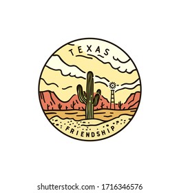 Vintage Vector Round Label. Texas. Desert Cactus
