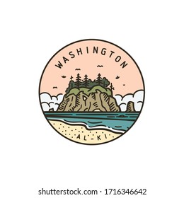Vintage vector round label. Washington. Island National park

