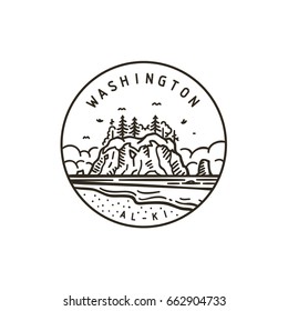 Vintage vector round label. Washington. Island. National park.