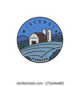 Vintage vector round label. Wisconsin Farm Corn field.

