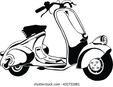 vintage vector scooter, vector art, monogram, isolated, black, graphic, hand drawing vector illustration, logo, clip art