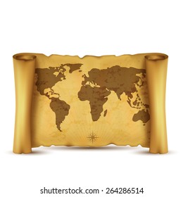 Vintage vector scrolled world map isolated on white background
