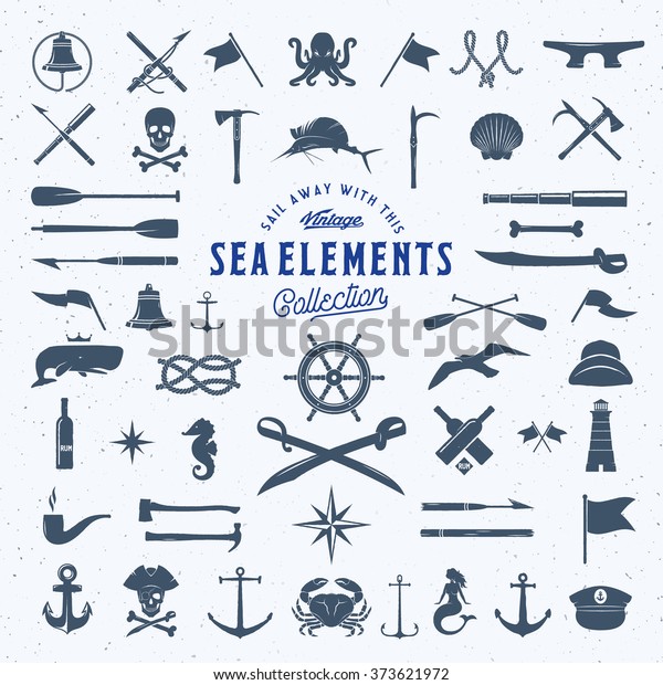 Vintage Vectormeer Oder Nautical Icon Symbolelemente Stock Vektorgrafik Lizenzfrei