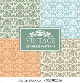 Vintage vector seamless backgrounds, antique, victorian silver ornament, floral luxury ornamental patterns. 