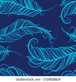 Vintage vector seamless feathers pattern. Beautiful cute pattern with feathers. Colored feathers