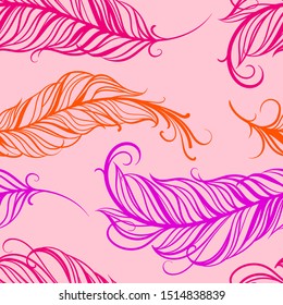 Vintage vector seamless feathers pattern. Beautiful cute pattern with feathers. Colored feathers