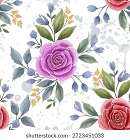 Vintage vetor padrão floral sem emenda com rosa flores, folhas e botões ilustração rosa rosa