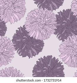 Vintage vector seamless pattern with aster flowers, dahlia flowers . Autumn floral pattern. Hand drawn botanical vector illustration.  