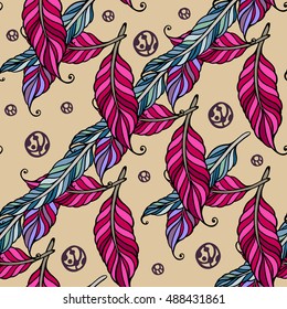 Vintage vector seamless pattern- boho. Hand drawn elements for your site, internet shop. Digital bohemian background.Ethnic illustration, colorful ornament. 