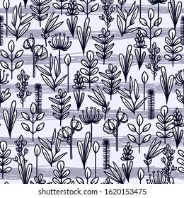 vintage vector seamless pattern with floral elements. summer flower and leaf elements. herbal pattern