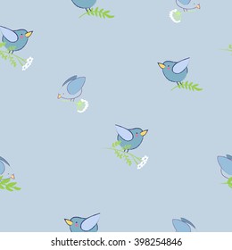 vintage vector seamless pattern with floral elements and hummingbird. summer flower and leaf elements and bird.