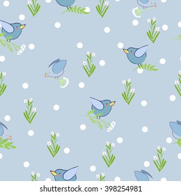 vintage vector seamless pattern with floral elements and hummingbird. summer flower and leaf elements and bird. dots background
